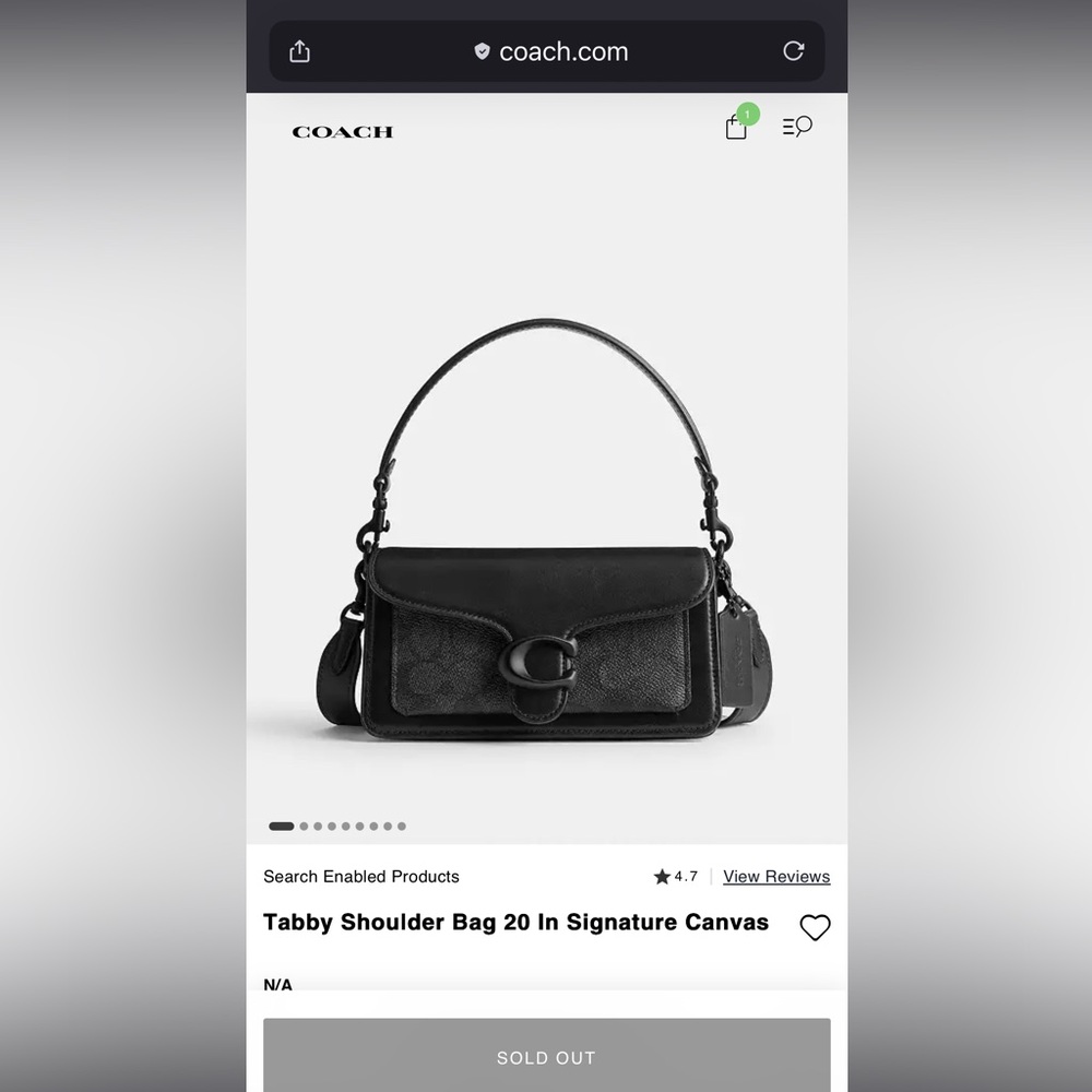 Coach Tabby Shoulder Bag 20 Black refined calf leather with signature canvas - Picture 2 of 15